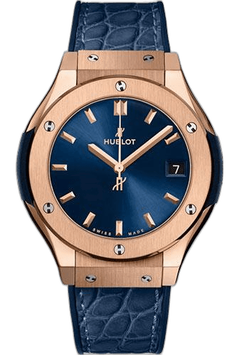 Hublot 33mm Classic Fusion King Gold Blue Watch - 33 mm - Blue Dial - Blue Rubber and Leather Strap-581.OX.7180.LR — Ref. 581.OX.7180.LR