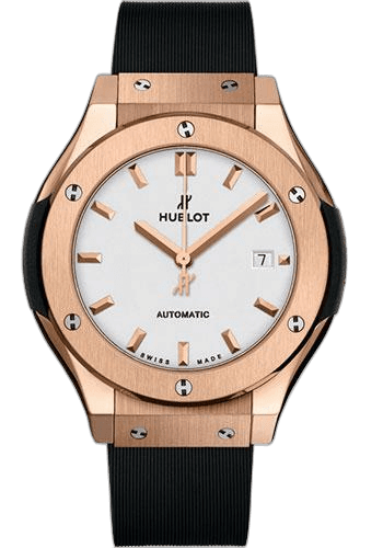 Hublot Classic Fusion King Gold Opalin Watch - 33 mm - Opaline Ed Dial - Black Rubber and Leather Strap-582.OX.2610.RX 33mm Red Dial (582.OX.2610.RX