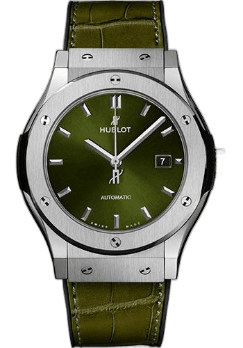 Hublot 42mm Classic Fusion Titanium Green Watch - 42 mm - Green Dial - Black Rubber and Green Leather Strap-542.NX.8970.LR — Ref. 542.NX.8970.LR