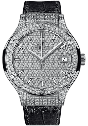 Classic Fusion Diamond Paved Titanium - Diamond Paved Dial - Rubber Alligator Strap-565.NX.9010.LR.1704 38mm Pavé Diamond Dial — Hublot Ref. 565.NX.9010.LR.1704