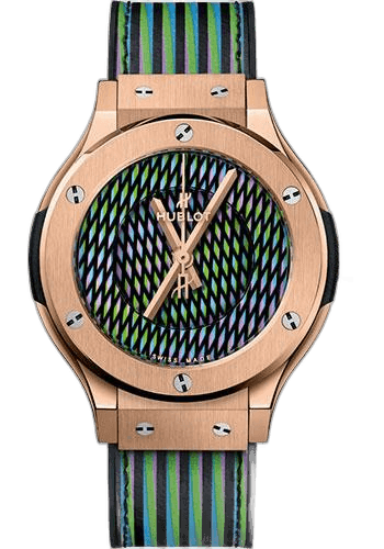 Hublot 38mm Classic Fusion Cruz Diez King Gold Watch - 38 mm - Cruz Diez Two-Level Dial - Black Rubber and Cruz Diez Leather Strap-565.OX.8900.VR.CZD19 — Ref. 565.OX.8900.VR.CZD19