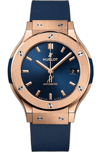Classic Fusion King Gold Blue Watch - 38 mm - Blue Dial - Blue Lined Rubber Strap-565.OX.7180.RX 38mm by Hublot — 565.OX.7180.RX