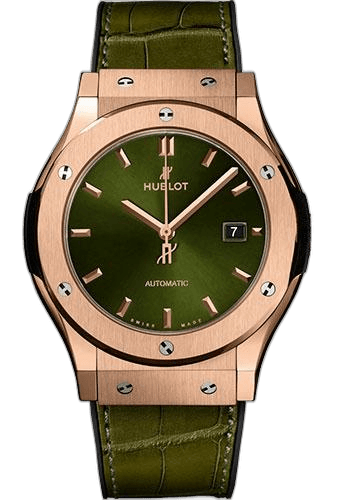 Hublot 42mm Classic Fusion King Gold Green Watch - 42 mm - Green Dial - Black Rubber and Green Leather Strap-542.OX.8980.LR — Ref. 542.OX.8980.LR