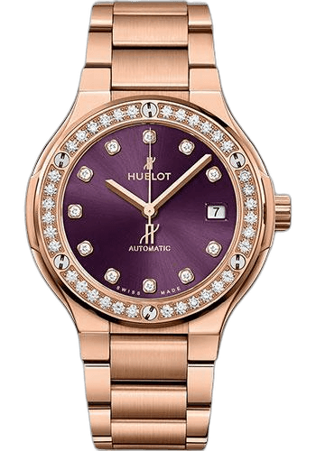 Hublot Classic Fusion King Gold Purple Diamonds Bracelet Watch - 38 mm - Purple Dial-568.OX.898V.OX.1204 38mm Diamond Purple Dial Timepiece [568.OX.898V.OX.1204