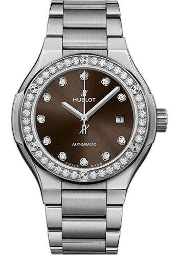 Hublot Classic Fusion Titanium Brown Diamonds Bracelet Watch - 33 mm - Brown Dial-585.NX.897M.NX.1204 33mm Diamond Brown Dial Timepiece [585.NX.897M.NX.1204