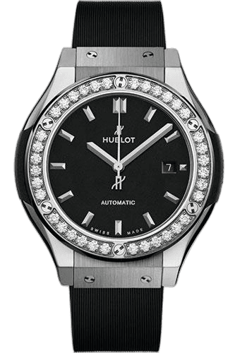 Classic Fusion Titanium Diamonds Watch - 33 mm - Black Dial - Black Rubber and Leather Strap-582.NX.1170.RX.1204 33mm Diamond Black Dial Hublot Ref. 582.NX.1170.RX.1204
