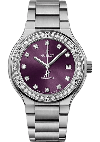 Hublot 38mm Diamond Purple Dial Classic Fusion Titanium Purple Diamonds Bracelet Watch - 38 mm - Purple Dial-568.NX.897V.NX.1204 — Ref. 568.NX.897V.NX.1204