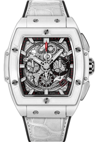 Spirit of Big Bang White Ceramic Watch - 42 mm - Sapphire Dial - Black Rubber and White Leather Strap-641.HX.0173.LR 42mm — Hublot Ref. 641.HX.0173.LR