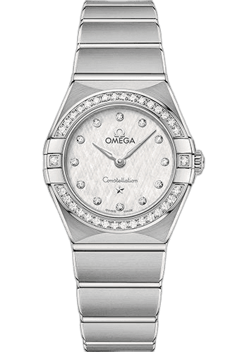 Omega Constellation Manhattan Quartz Watch - 25 mm Steel Case - Diamond-Paved Bezel - White Silvery Dial - 131.15.25.60.52.001 25mm Diamond Bezel White Silvery Dial