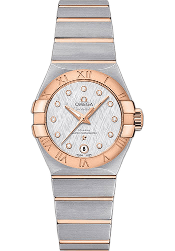 Omega Constellation Co-Axial Master Chronometer Watch - 27 mm Steel And Red Gold Case - White -Silvery Diamond Dial - Brushed Steel Bracelet - 127.20.27.20.52.001 27mm & Red Gold White -Silvery Diamond Dial (127.20.27.20.52.001