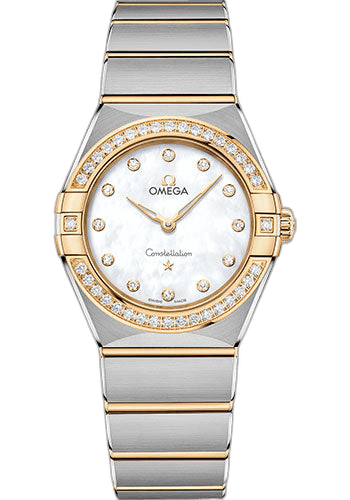 Omega Constellation Manhattan Quartz Watch - 28 mm Steel And Yellow Gold Case - Diamond-Paved Bezel - Mother-Of-Pearl Diamond Dial - 131.25.28.60.55.002 28mm & Yellow Gold Diamond Bezel Mother-of-Pearl Dial Timepiece [131.25.28.60.55.002