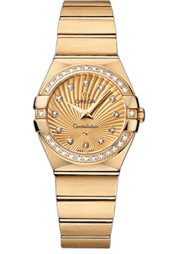 Omega Constellation Ladies Constellation Quartz Watch - 27 mm Brushed Yellow Gold Case - Diamond Bezel - Champagne Diamond Dial - 123.55.27.60.58.001 27mm Diamond Bezel Champagne Diamond Dial