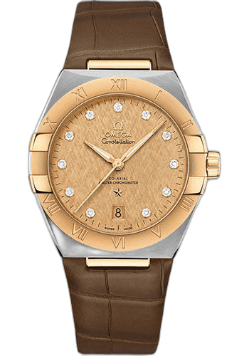 Omega 39mm & Yellow Gold Champagne Diamond Dial Constellation OMEGA Co-Axial Master Chronometer - 39 mm Steel And Yellow Gold Case - Champagne Diamond Dial - Brown Leather Strap - 131.23.39.20.58.001 — Ref. 131.23.39.20.58.001