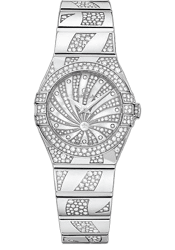 Constellation Ladies Constellation Luxury Edition Watch - 24 mm White Gold Case - Snow-Set Diamond Bezel - Mother-Of-Pearl Diamond Dial - 123.55.24.60.55.012 24mm Diamond Bezel Mother-of-Pearl Dial Omega Ref. 123.55.24.60.55.012