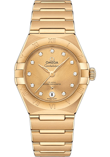 Omega Constellation Manhattan Co-Axial Master Chronometer Watch - 29 mm Yellow Gold Case - Champagne Diamond Dial - 131.50.29.20.58.001 29mm