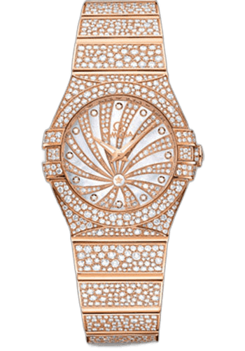 Constellation Ladies Constellation Luxury Edition Watch - 27 mm Red Gold Case - Snow-Set Diamond Bezel - Mother-Of-Pearl Diamond Dial - 123.55.27.60.55.009 27mm Diamond Bezel Mother-of-Pearl Dial — Omega Ref. 123.55.27.60.55.009
