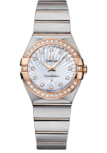 Constellation Ladies Constellation Quartz Watch - 27 mm Brushed Steel And Red Gold Case - Diamond Bezel - Mother-Of-Pearl Diamond Dial - 123.25.27.60.55.002 27mm & Red Gold Diamond Bezel Mother-of-Pearl Dial by Omega — 123.25.27.60.55.002