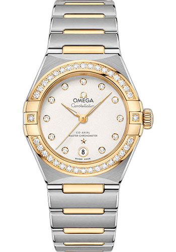 Constellation Manhattan Co-Axial Master Chronometer Watch - 29 mm Steel And Yellow Gold Case - Diamond-Paved Bezel - Crystal White Slivery Diamond Dial - 131.25.29.20.52.002 · Omega 29mm & Yellow Gold Diamond Bezel Crystal White Slivery Diamond Dial — 131.25.29.20.52.002