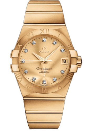 Constellation Gents Constellation Chronometer Watch - 38 mm Brushed Yellow Gold Case - Champagne Diamond Dial - 123.50.38.21.58.001 38mm — Omega Ref. 123.50.38.21.58.001
