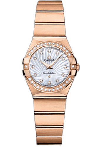 Omega 24mm Diamond Bezel Mother-of-Pearl Dial Constellation Ladies Constellation Quartz Watch - 24 mm Brushed Red Gold Case - Diamond Bezel - Mother-Of-Pearl Diamond Dial - 123.55.24.60.55.001 — Ref. 123.55.24.60.55.001