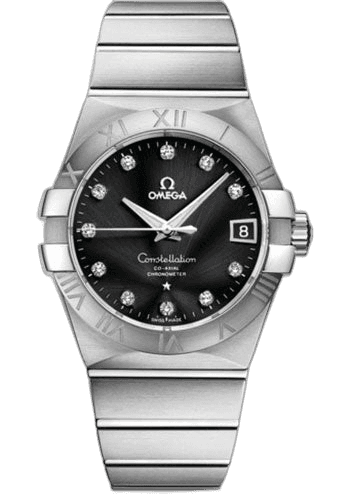 Constellation Gents Constellation Chronometer Watch - 38 mm Brushed Steel Case - Black Diamond Dial - 123.10.38.21.51.001 38mm · Omega 123.10.38.21.51.001