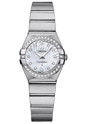 Omega 24mm Diamond Bezel Mother-of-Pearl Dial Constellation Ladies Constellation Quartz Watch - 24 mm Brushed Steel Case - Diamond Bezel - Mother-Of-Pearl Diamond Dial - 123.15.24.60.55.002 — Ref. 123.15.24.60.55.002