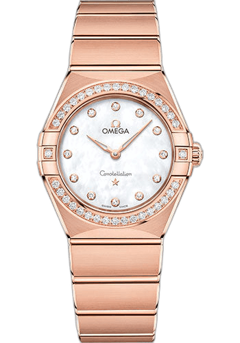 Omega Constellation Manhattan Quartz Watch - 28 mm Sedna Gold Case - Diamond-Paved Bezel - Mother-Of-Pearl Diamond Dial - 131.55.28.60.55.001 28mm Diamond Bezel Mother-of-Pearl Dial (131.55.28.60.55.001