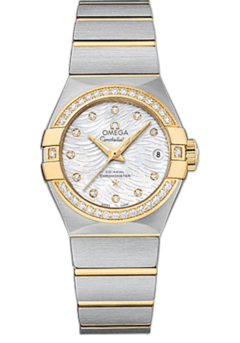 Omega Constellation Co-Axial Watch - 27 mm Steel Case - Diamond-Set Yellow Gold Bezel - Mother-Of-Pearl Dial - 123.25.27.20.55.007 27mm Diamond Bezel Mother-of-Pearl Dial (123.25.27.20.55.007