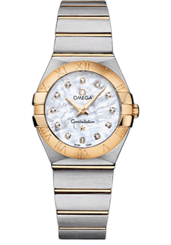 Omega Constellation Ladies Constellation Quartz Watch - 27 mm Brushed Steel And Yellow Gold Case - Mother-Of-Pearl Diamond Dial - 123.20.27.60.55.002 27mm & Yellow Gold Mother-of-Pearl Dial Timepiece [123.20.27.60.55.002