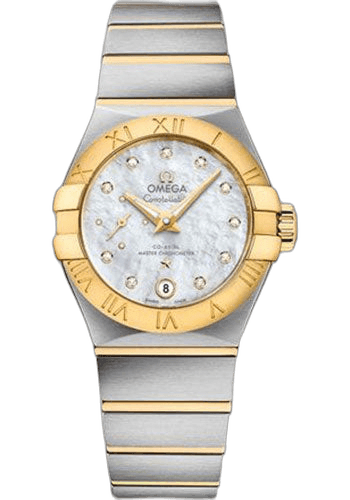 Omega Constellation Co-Axial Master CHRONOMETER Small Seconds Petite Seconde Watch - 27 mm Steel And Yellow Gold Case - White Mother-Of-Pearl Diamond Dial - 127.20.27.20.55.002 27mm & Yellow Gold White Mother-of-Pearl Dial (127.20.27.20.55.002