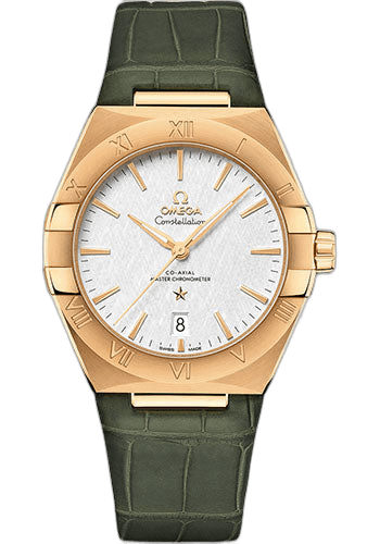 Constellation OMEGA Co-Axial Master Chronometer - 39 mm Yellow Gold Case - White Silvery Dial - Olive Leather Strap - 131.53.39.20.02.002 39mm Omega Ref. 131.53.39.20.02.002