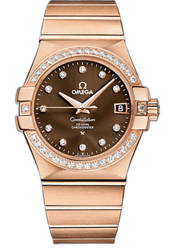 Constellation Co-Axial Watch - 35 mm Red Gold Case - Diamond-Set Red Gold Bezel - Brown Diamond Dial - 123.55.35.20.63.001 · Omega 35mm Diamond Bezel Brown Diamond Dial — 123.55.35.20.63.001