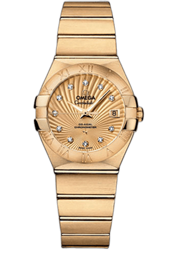 Constellation Ladies Constellation Chronometer Watch - 27 mm Brushed Yellow Gold Case - Champagne Supernova Diamond Dial - 123.50.27.20.58.001 27mm — Omega Ref. 123.50.27.20.58.001