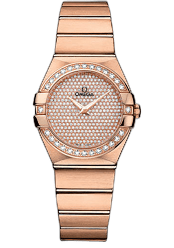 Constellation Ladies Constellation Quartz Watch - 27 mm Brushed Red Gold Case - Diamond Bezel - Diamond Paved Dial - 123.55.27.60.99.004 · Omega 27mm Diamond Bezel Diamond-Paved Dial — 123.55.27.60.99.004