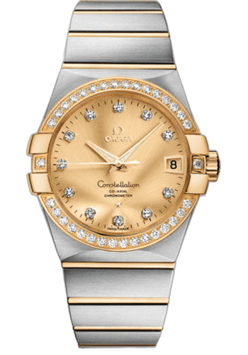Constellation Gents Constellation Chronometer Watch - 38 mm Brushed Steel And Yellow Gold Case - Diamond Bezel - Champagne Diamond Dial - 123.25.38.21.58.001 38mm & Yellow Gold Diamond Bezel Champagne Diamond Dial — Omega Ref. 123.25.38.21.58.001