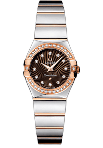 Constellation Ladies Constellation Polished Quartz Watch - 24 mm Polished Steel And Red Gold Case - Diamond Bezel - Brown Diamond Dial - Steel And Red Gold Bracelet - 123.25.24.60.63.002 · Omega 24mm & Red Gold Diamond Bezel Brown Diamond Dial — 123.25.24.60.63.002