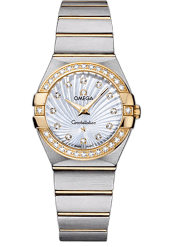 Omega 27mm & Yellow Gold Diamond Bezel Mother-of-Pearl Dial Constellation Ladies Constellation Quartz Watch - 27 mm Brushed Steel And Yellow Gold Case - Diamond Bezel - Mother-Of-Pearl Diamond Dial - 123.25.27.60.55.004 Watch Ref. 123.25.27.60.55.004