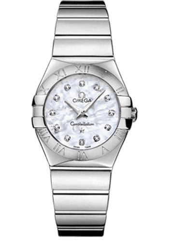 Constellation Ladies Constellation Polished Quartz Watch - 27 mm Polished Steel Case - Mother-Of-Pearl Diamond Dial - Steel Bracelet - 123.10.27.60.55.002 27mm Omega Ref. 123.10.27.60.55.002