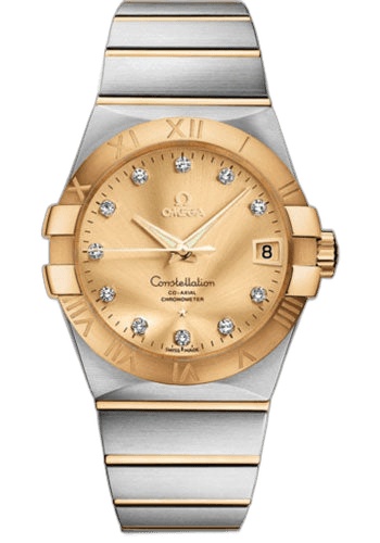 Constellation Gents Constellation Chronometer Watch - 38 mm Brushed Steel And Yellow Gold Case - Champagne Diamond Dial - 123.20.38.21.58.001 · Omega 38mm & Yellow Gold Champagne Diamond Dial — 123.20.38.21.58.001