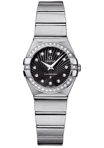 Omega Constellation Ladies Constellation Quartz Watch - 24 mm Brushed Steel Case - Diamond Bezel - Black Diamond Dial - 123.15.24.60.51.001 24mm Diamond Bezel Black Diamond Dial Timepiece [123.15.24.60.51.001