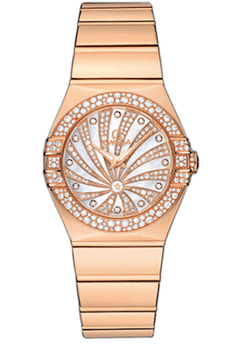 Constellation Ladies Constellation Luxury Edition Watch - 27 mm Red Gold Case - Snow-Set Diamond Bezel - Mother-Of-Pearl Diamond Dial - 123.55.27.60.55.013 27mm Diamond Bezel Mother-of-Pearl Dial Omega Ref. 123.55.27.60.55.013