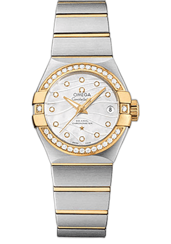 Omega Constellation Co-Axial Watch - 27 mm Steel And Yellow Gold Case - Diamond-Set Yellow Gold Bezel - Mother-Of-Pearl Dial - Steel Bracelet - 123.25.27.20.55.004 27mm & Yellow Gold Diamond Bezel Mother-of-Pearl Dial Timepiece [123.25.27.20.55.004