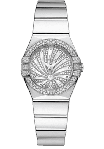 Omega Constellation Ladies Constellation Luxury Edition Watch - 24 mm White Gold Case - Snow-Set Diamond Bezel - Mother-Of-Pearl Diamond Dial - 123.55.24.60.55.014 24mm Diamond Bezel Mother-of-Pearl Dial Ref. 123.55.24.60.55.014
