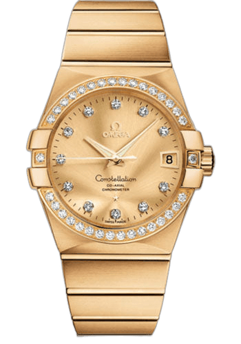 Constellation Gents Constellation Chronometer Watch - 38 mm Brushed Yellow Gold Case - Diamond Bezel - Champagne Diamond Dial - 123.55.38.21.58.001 38mm Diamond Bezel Champagne Diamond Dial Omega Ref. 123.55.38.21.58.001