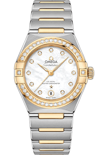 Constellation Manhattan Co-Axial Master Chronometer Watch - 29 mm Steel And Yellow Gold Case - Diamond-Paved Bezel - Mother-Of-Pearl Diamond Dial - 131.25.29.20.55.002 · Omega 29mm & Yellow Gold Diamond Bezel Mother-of-Pearl Dial — 131.25.29.20.55.002