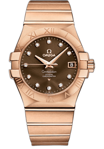 Omega Constellation Gents Constellation Chronometer Watch - 35 mm Brushed Red Gold Case - Brown Diamond Dial - 123.50.35.20.63.001 35mm Ref. 123.50.35.20.63.001