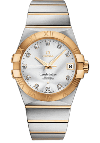 Omega 38mm & Yellow Gold Silver Diamond Dial Constellation Gents Constellation Chronometer Watch - 38 mm Brushed Steel And Yellow Gold Case - Silver Diamond Dial - 123.20.38.21.52.002 — Ref. 123.20.38.21.52.002