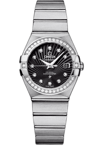 Omega Constellation Ladies Constellation Chronometer Watch - 27 mm Brushed Steel Case - Diamond Bezel - Black Supernova Diamond Dial - 123.15.27.20.51.001 27mm Diamond Bezel Black Supernova Diamond Dial (123.15.27.20.51.001