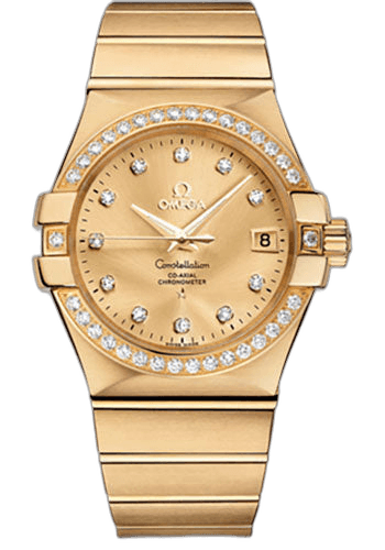 Constellation Gents Constellation Chronometer Watch - 35 mm Brushed Yellow Gold Case - Diamond Bezel - Champagne Diamond Dial - 123.55.35.20.58.001 35mm Diamond Bezel Champagne Diamond Dial Omega Ref. 123.55.35.20.58.001