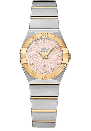 Constellation Quartz Watch - 24 mm Steel Case - 18K Yellow Gold Bezel - Pink Mother-Of-Pearl Diamond Dial - 123.20.24.60.57.004 24mm Omega Ref. 123.20.24.60.57.004